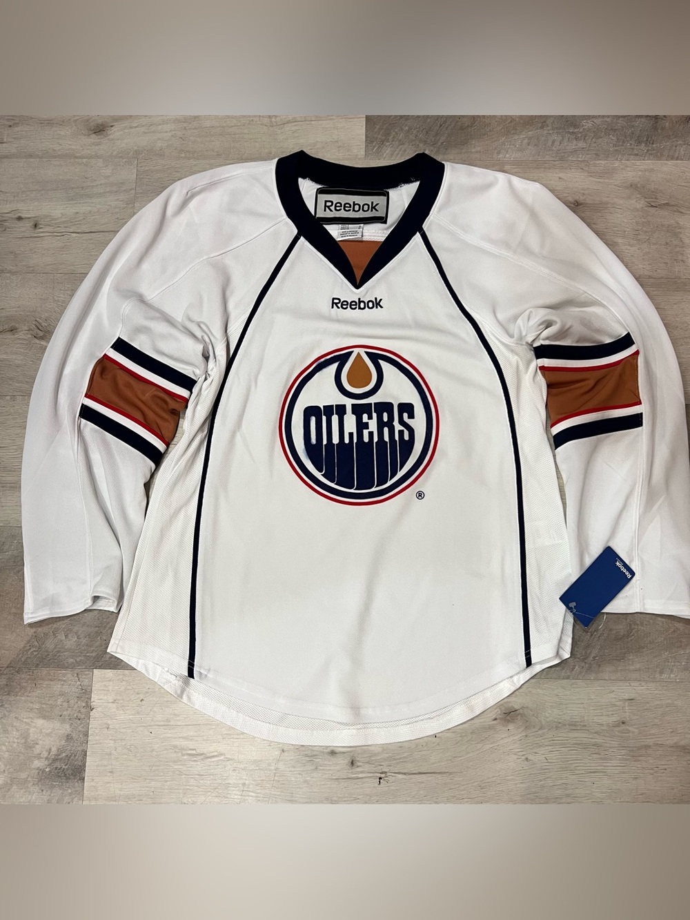 Reebok White Navy Orange Edmonton Oilers Hockey Jersey